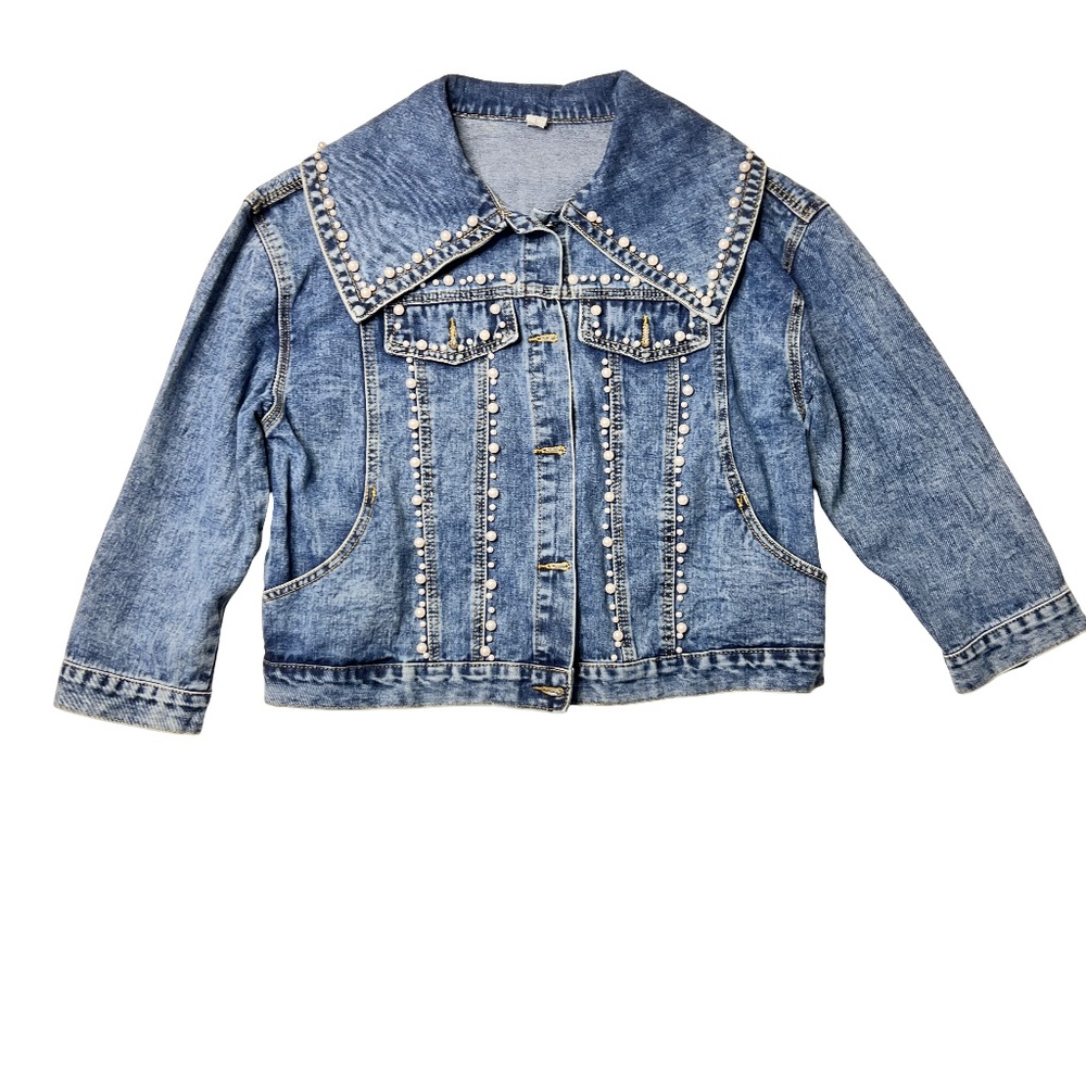 #A002 Pearl Embellished Denim Jacket – Size L – New without Tag - Picture 5 of 15